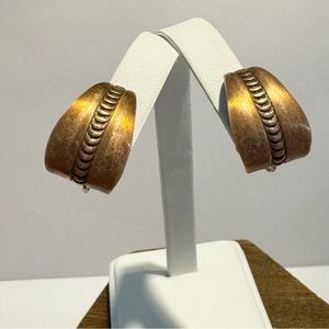 Vintage copper textured curved screwback modernist earrings